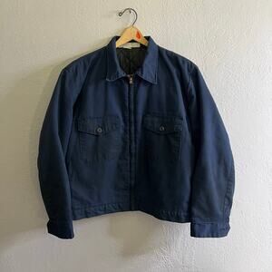 Vintage Cintas Insulated Work Jacket Navy Blue Durable Press Talon Zip USA Large